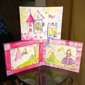 Delightful Set of 3 Bowne Canvas Art Prints "Princess and Frog Prince" 3 prints